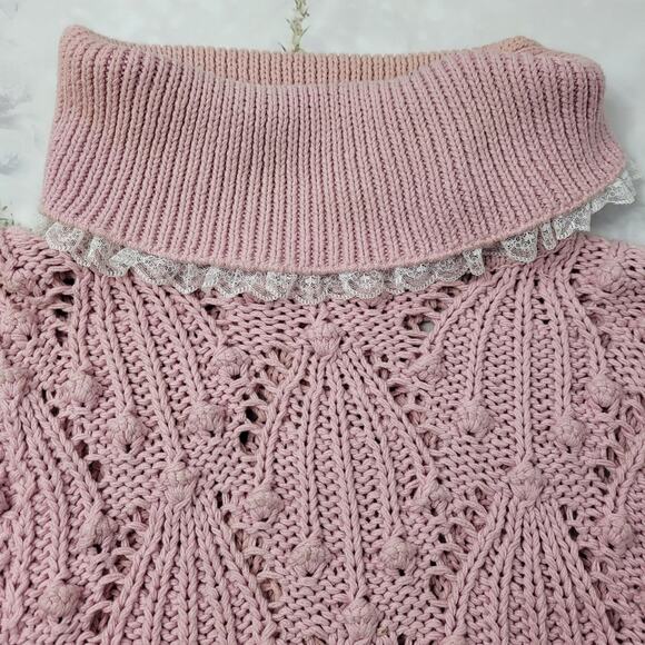 Vintage 3D Open Knit Pink Cotton Sweater Metropolis by Catharine Lover sz Large - Picture 12 of 14